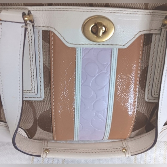 COACH  Signature Stripped TurnLock CarryAll Shoulder Bag - Picture 2 of 15